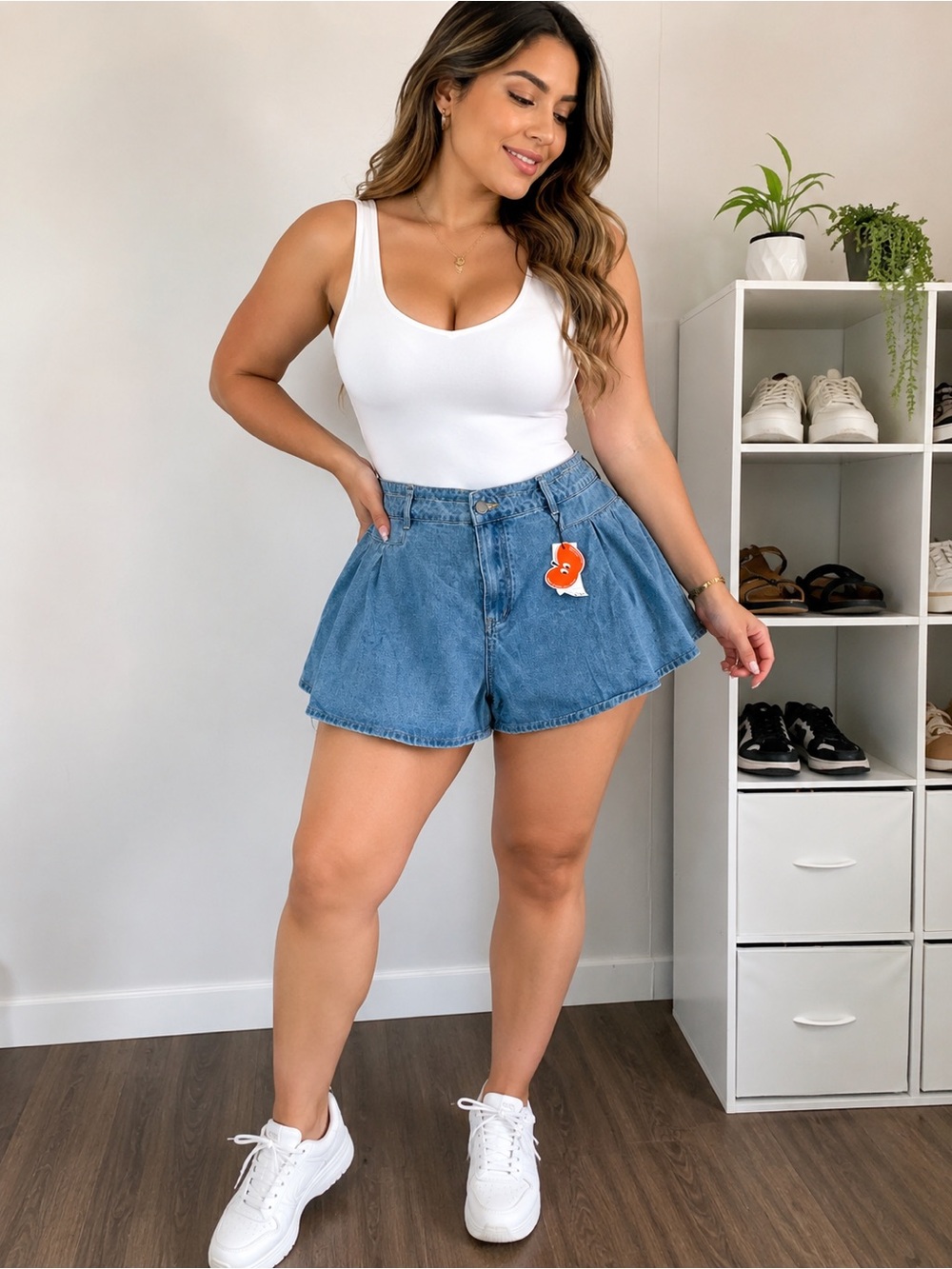 Cider Light Blue Flared Denim Shorts